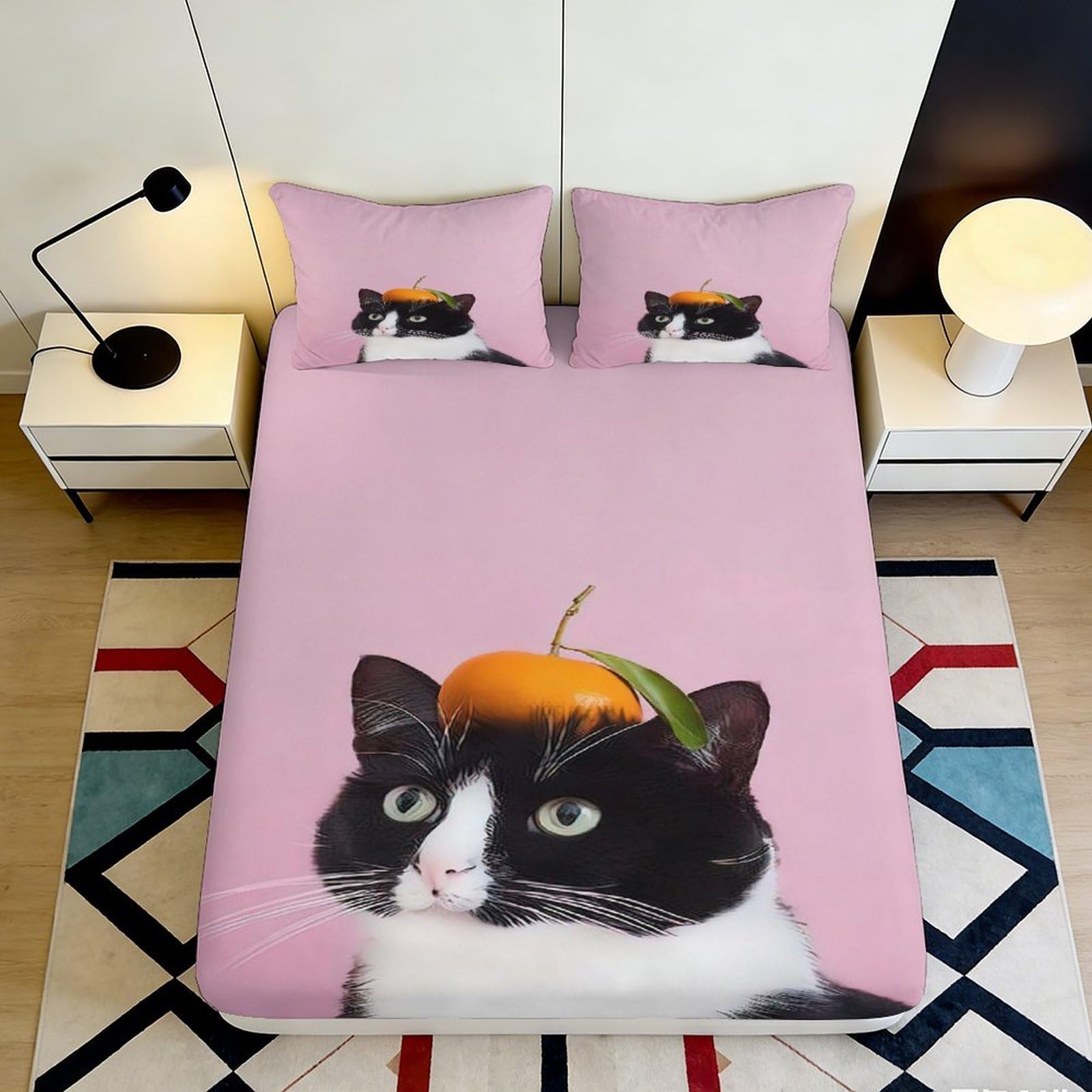 Jqzkxnhpbr Style-2 3D Printed Cat Pumpkin Fitted Sheet Microfiber Soft Anti-Slip Bed Sheet Decor For Bedroom Guest Room Dorm Mattress Protection 90X200x25cm
