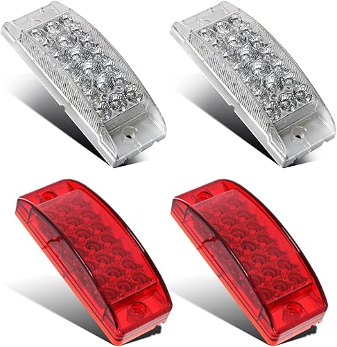 Partsam 2 luces LED rectangulares rojas de 6 pulgadas para remolque, 21 diodos con reflectores+par de luces de marcador frontal lateral ámbar de 6