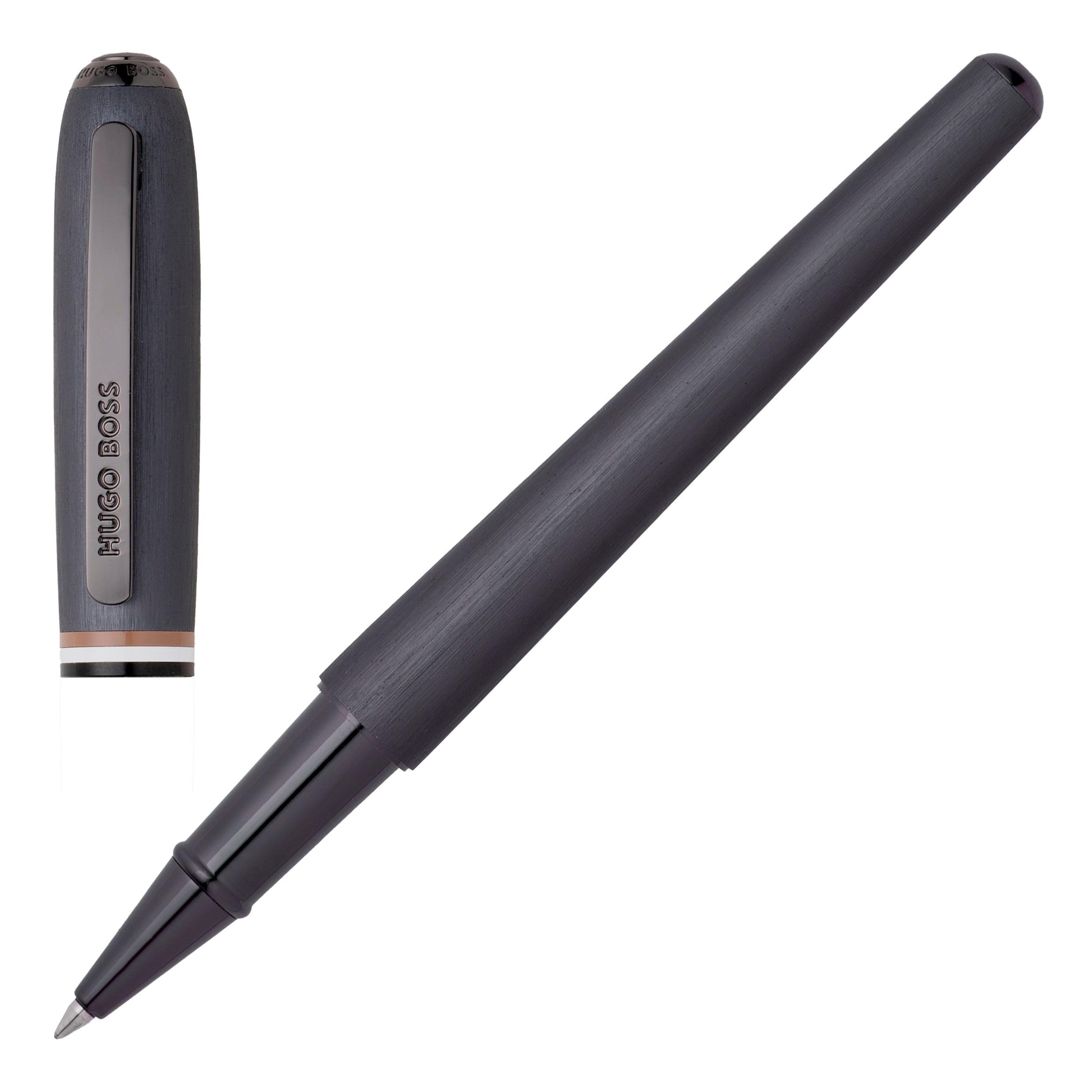 Hugo Boss Contour Iconic Tintenroller aus Messing und Aluminium in der Farbe Schwarz, Länge: 13,6cm, Tintenfarbe: Schwarz, HSH3415D