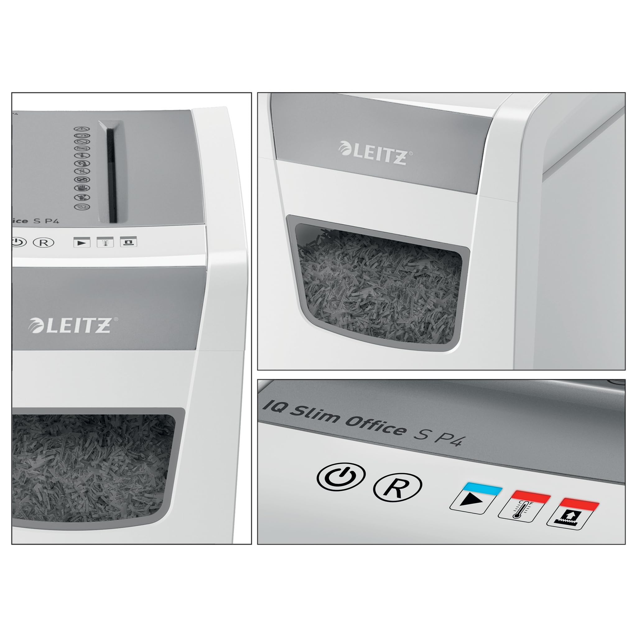 Leitz IQ Office S 80980000 - Destructora de papel (14-12 hojas, capacidad de 70-80 g/m²), certificación TÜV+GS, corte en partículas, nivel de seguridad P4, especialmente silenciosa, recipiente de 23 L