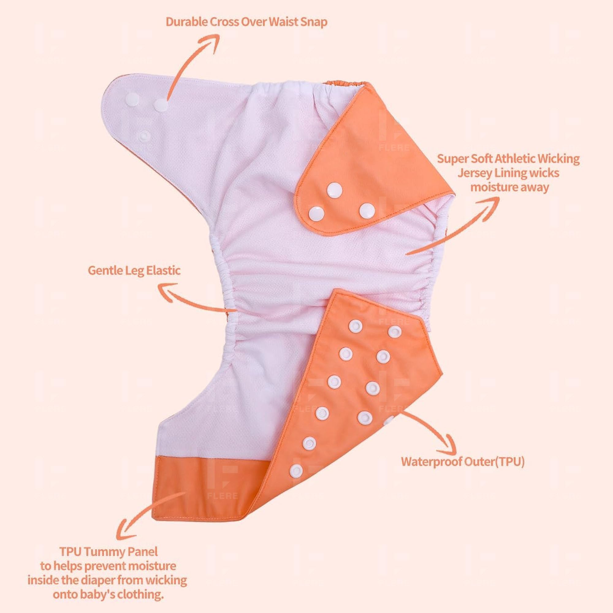 Flere Reusable Baby Cotton Cloth Diapers - Adjustable & Washable with Insert Pads for 0-3 Years | Soft, Waterproof & Eco-Friendly (Multicolor, Pack of 4) - Image 8 thumbnail
