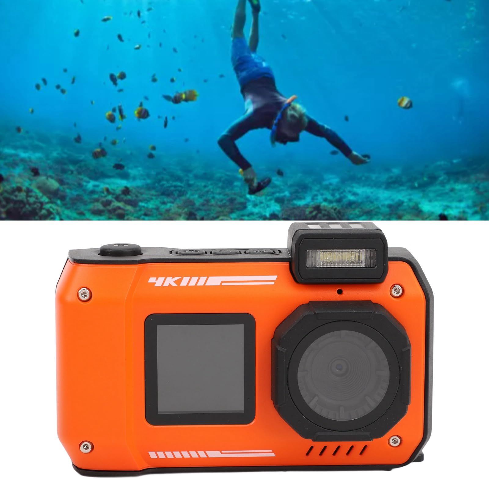 Fotocamera Subacquea 4K Con Doppio Schermo - Impermeabile Fino A 3 Metri, 48MP E Autofocus - Ideale Per Snorkeling E Sport Acquatici