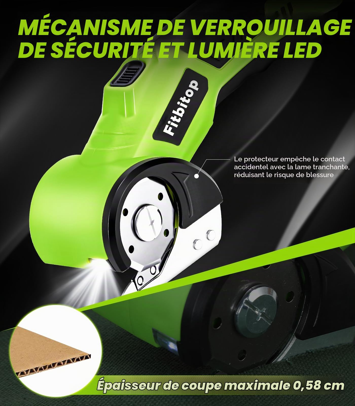 Ciseaux électriques rotatifs sans fil pour carton - Lame auto-affûtante - Coupe le cuir, le PVC, la moquette et le carton