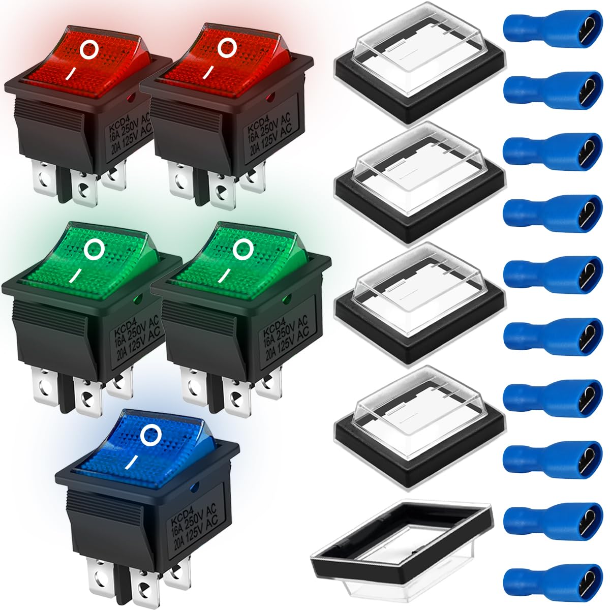 MKBKLLJY 3x Kippschalter 16A 250V Mit Grüner LED - 4-Pin DPST Schalter Für Boot & Auto