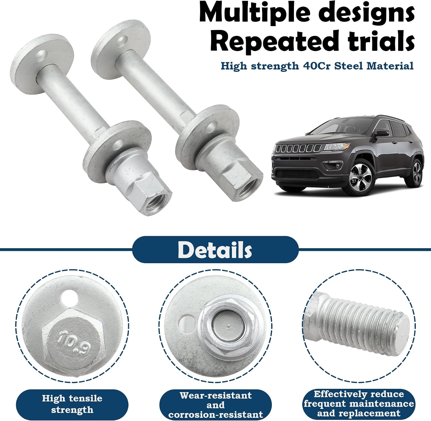 6508486AA 2PCS Rear Toe Link Alignment Bolts Kit,Rear Camber Bolts Compatible with Chrysler Sebring 200, Dodge Avenger Caliber Durango Journey, Jeep Compass Patriot Grand Cherokee