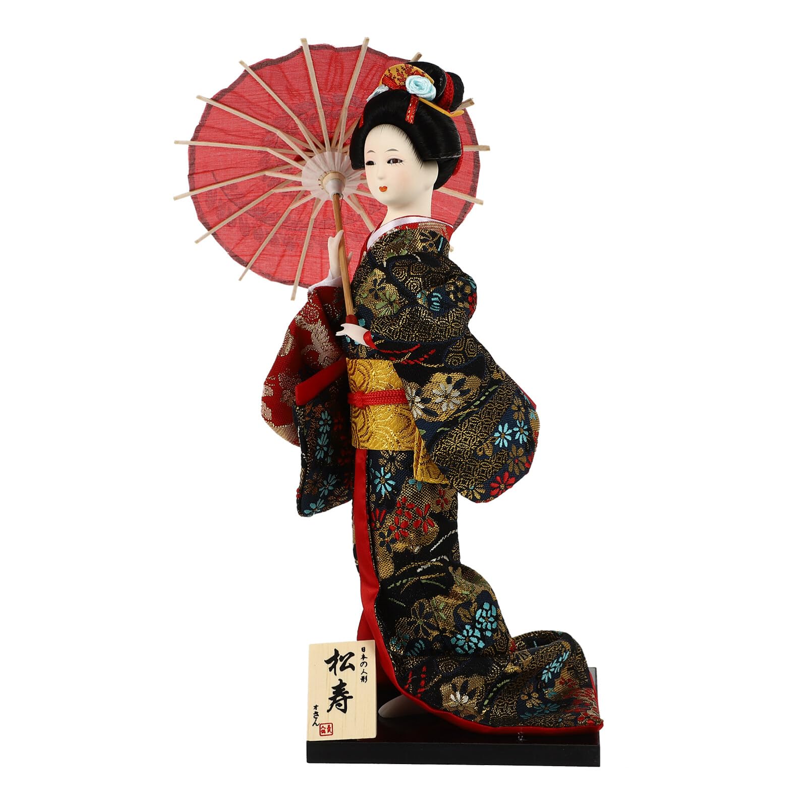 Bambola Geisha Giapponese in Legno Artigianale 12.20x4.72x4.72In Decorazione Desktop Kimono Figurina da Collezione