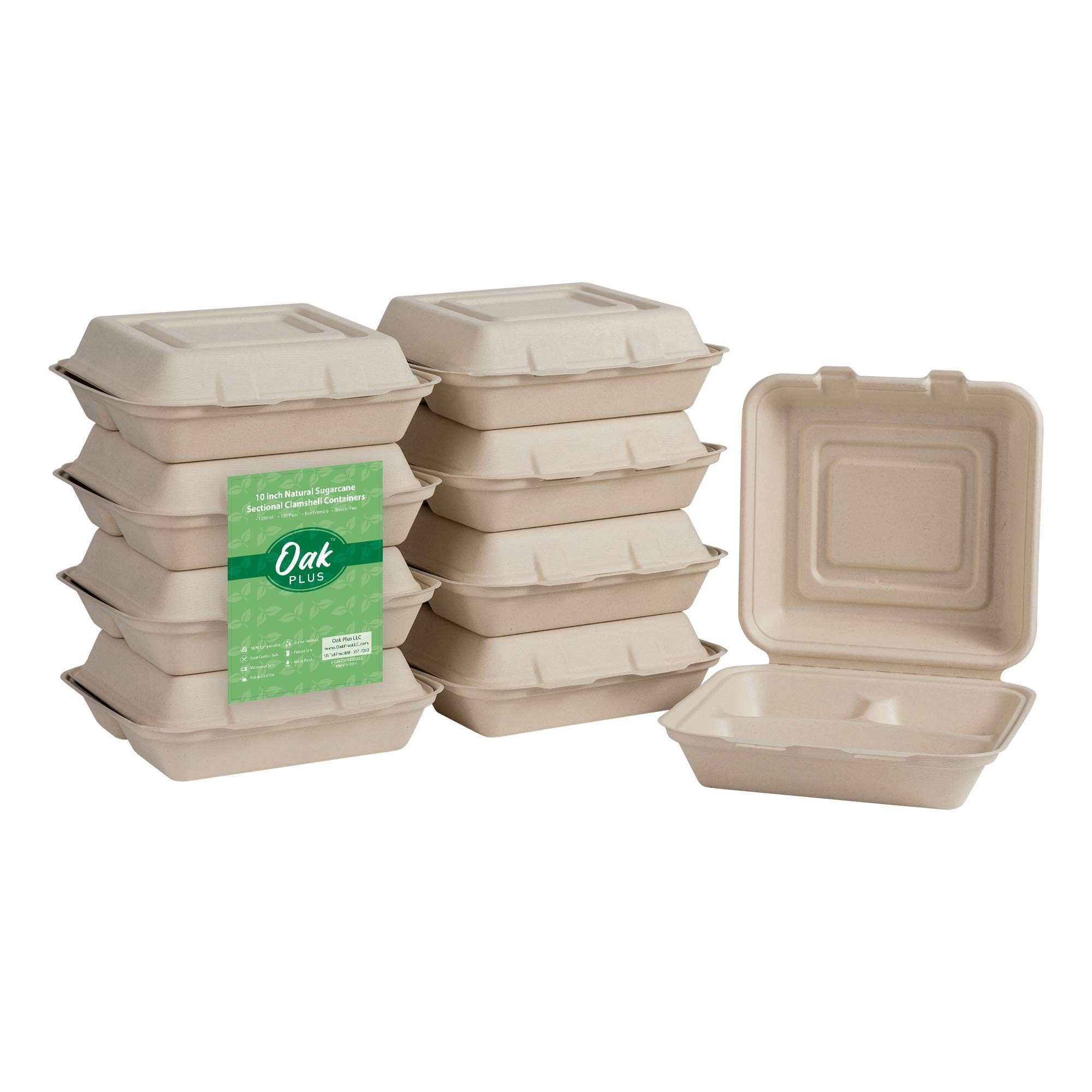 Buy Glitzhome Oak Plus Compostable Clamshell Takeout Containers [10X10