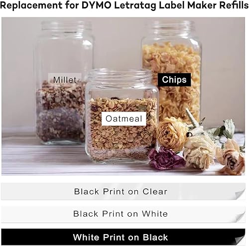 Miniatura 6 de DYMO LetraTag - Paquete de 3 cintas de plástico de repuesto para DYMO LT-100H LT-100T LT-110T QX50 XR XM 2000, negro sobre blanconegro sobre