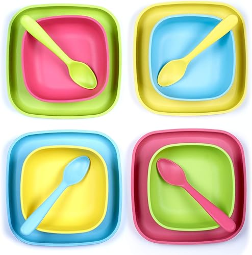 Miniatura 2 de GET FRESH Juego de cuencos PLA para niños, paquete de 4 cuencos de cereales sin melamina para niños y niños pequeños, aptos para microondas,