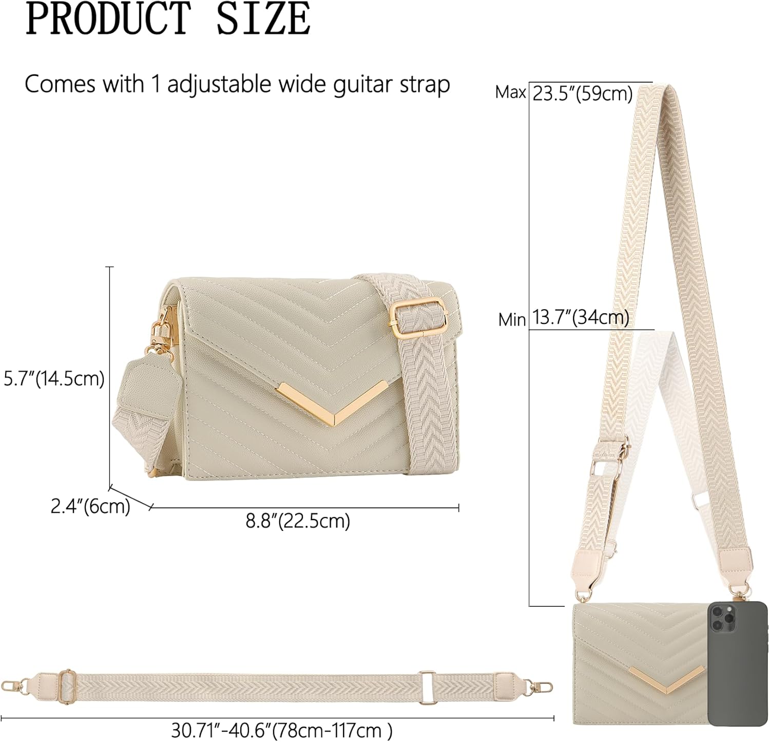 MOJISOLO Women's Crossbody Bag-Classic Quilted Vegan Leather Purse Shoulder Handbag with Adjustable Wide Strap