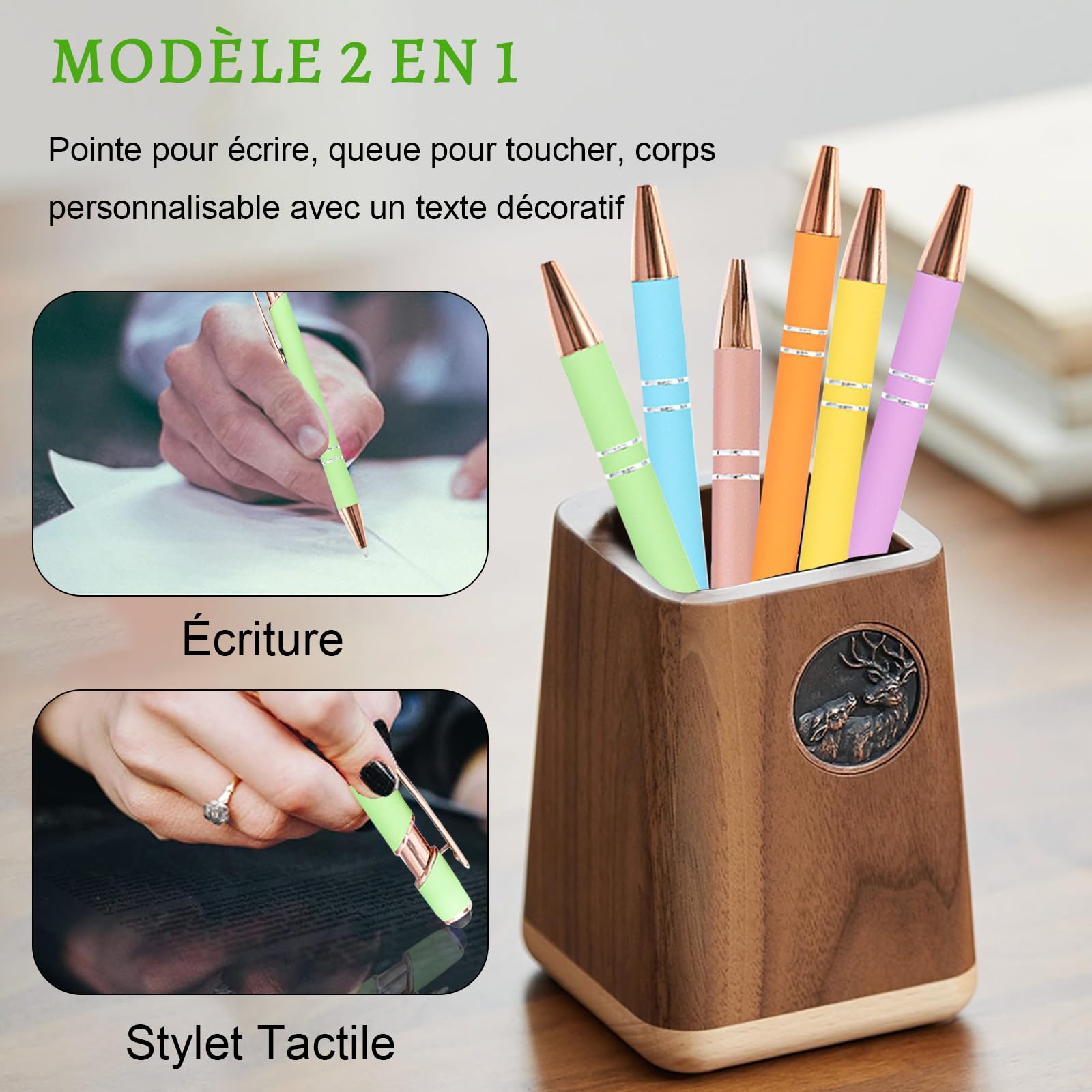 Générique Stylo Personnalisé avec Texte/Icône Gravé, Personnalisable 2-1 Stylo Multifonction avec Stylet, Multicolore, 50 Pièces