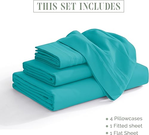 Vista 302 de Elegance Linen® - Juego de sábanas de 4 piezas, resistente a las arrugas, 1500 hilos, ultrasuaves, esquinas tipo bolsillos profundos de hasta 16