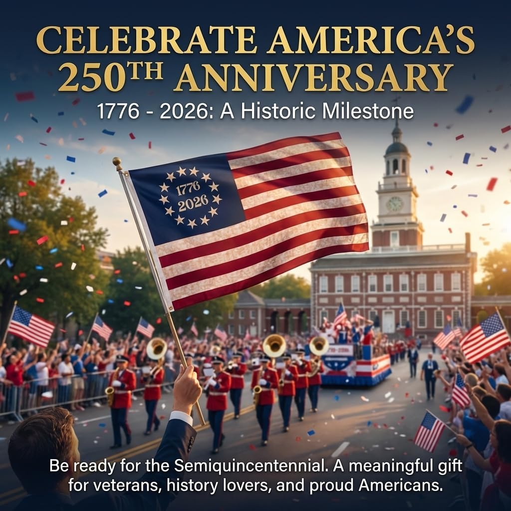 250th Anniversary USA Flag (1776-2026), Vintage Cotton Betsy Ross 3x5 ft Flag, Embroidered 13 Colonies Stars, Heavy Duty Outdoor American Flag for 2026 Celebration with 2 Brass Grommets(Vintage 1776 2026 Flag 3x5 ft)