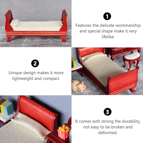 Miniatura 6 de COHEALI Cama de casa de muñecas Muebles de casa de muñecas de madera 1 12 Escala Muebles de casa de muñecas de madera Muebles de casa de muñecas