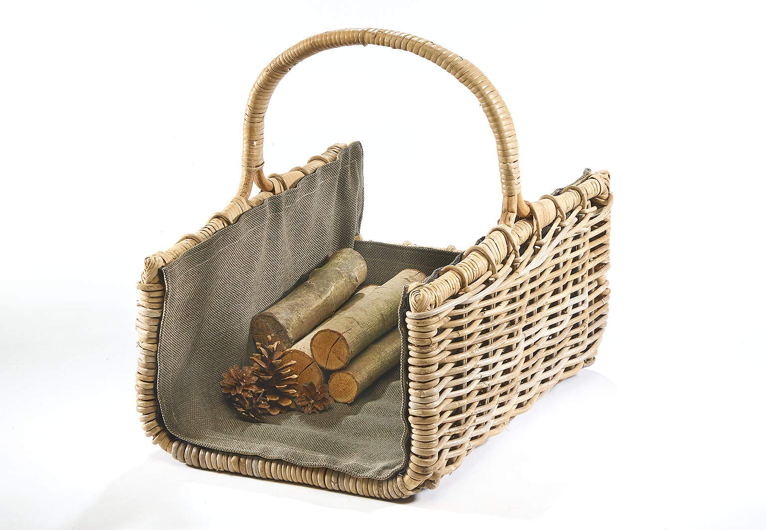 Kobolo Holztrage Holzkorb für Kaminholz eckig aus Rattan Grau