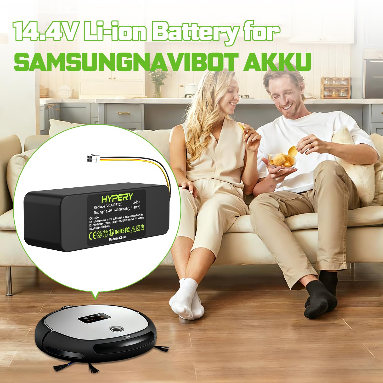 Batteria di ricambio agli ioni di litio da 14,4 V 4000 mAh, compatibile con Samsung Navibot VCA-RBT20 SR8855 SR8730 SR8845 SR8825 SR8850 SR8750 DJ96-00113C DJ96-0083C DJ96-0136B
