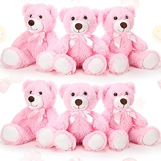 6 Pieces Bear Stuffed Animal Plush Toys Cute Soft Bear Plush Dolls Shaggy Bear Sleeping and Playing Toys for Women Xmas Baby Shower Decorations (Pink, Long Plush)
