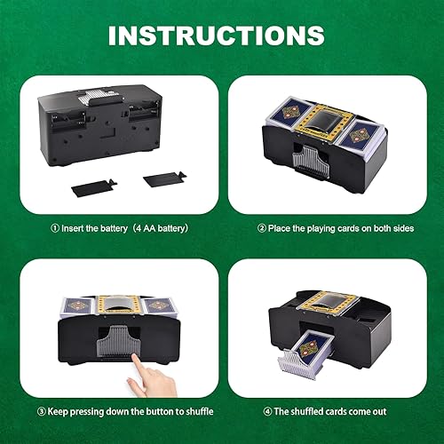 Miniatura 6 de AudeRhine Barajador automático de cartas 1-2, barajador rápido de póquer con pilas, barajador de cartas para póker, juego de cartas casero, ONU,