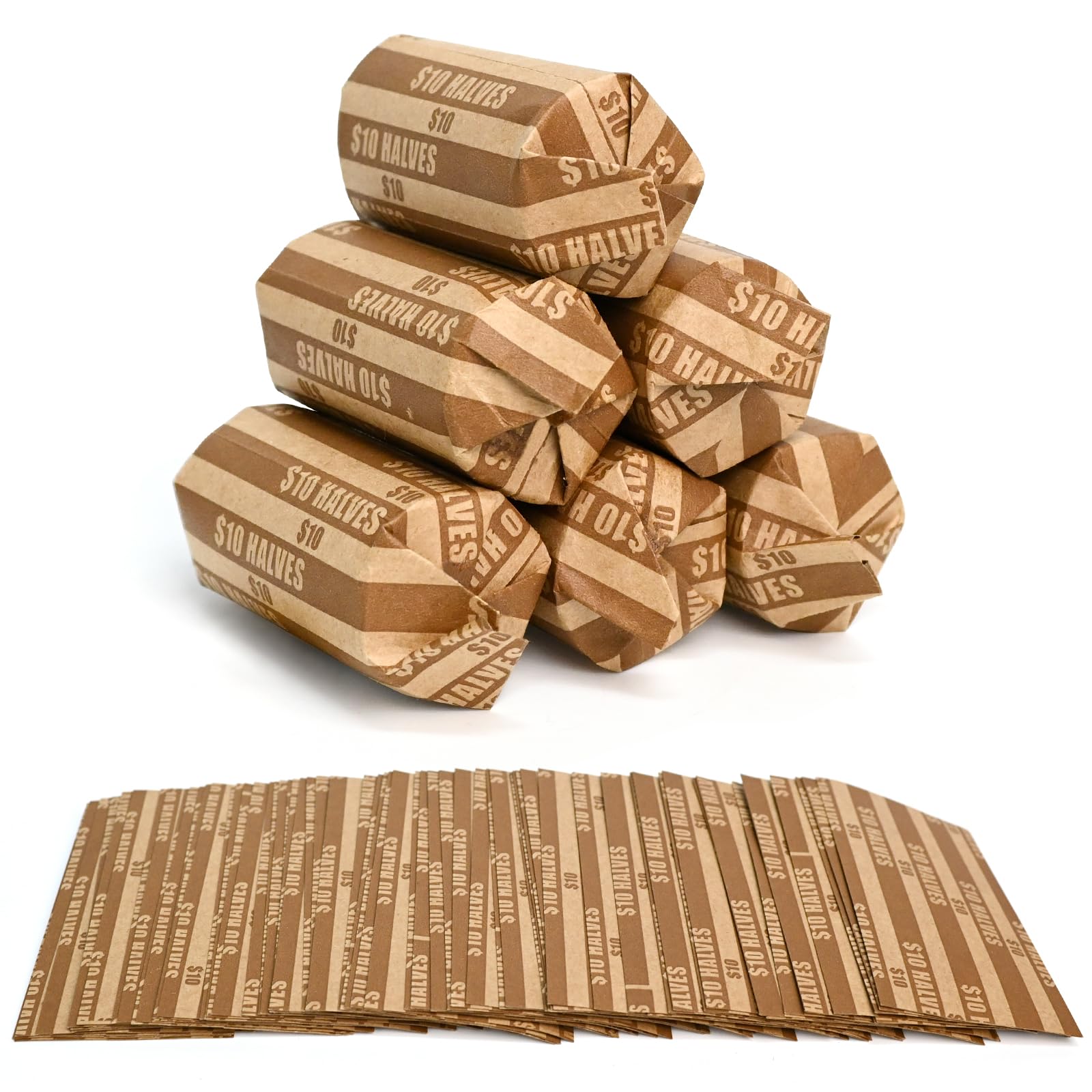 L LIKED 105 Pcs Tubular Coin Wrappers, Half Dollar Coins, 10 Flat Striped Coin Wrappers, Pop-Open Wrappers - Half Dollar