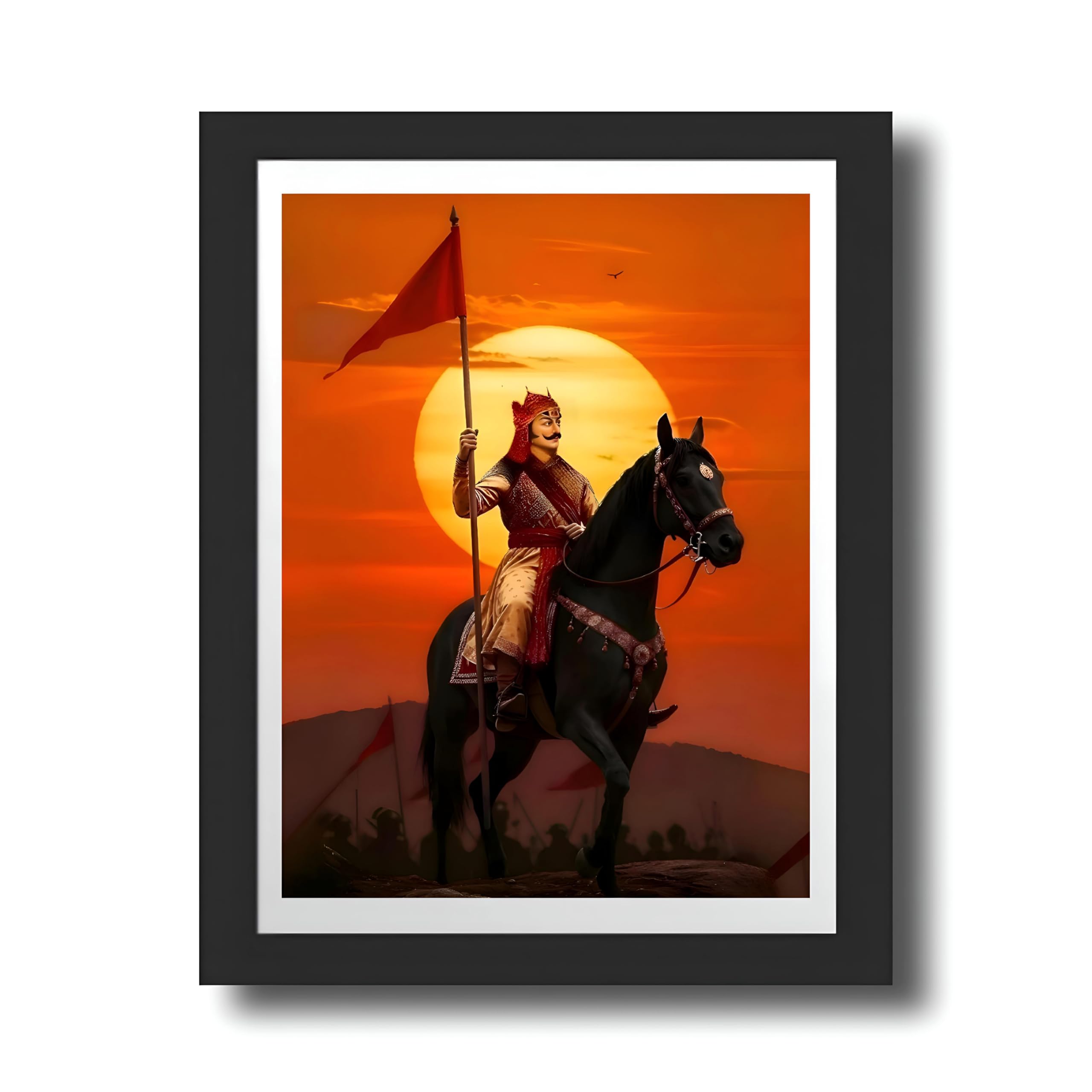 Frame House's Maharana Pratap Photo Frame of Size 13X17 Inches (34X44 CM) Mewar King Photo Frame for Home & Office Wall Decoration | Maharana Pratap on Horse with Sunset Acrylic Glass Framed-image-47