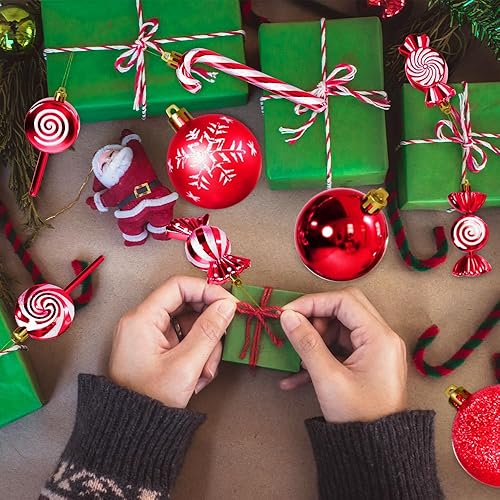 Miniatura 8 de MOYEE - 36 adornos de Navidad rojos y blancos, adornos de Navidad rojos inastillables de plástico para árbol, decoraciones de Navidad de bastón de