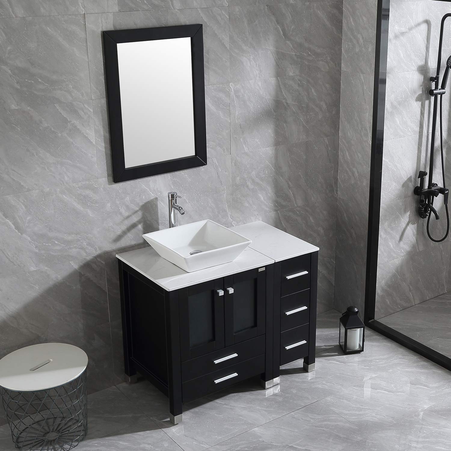 Walcut 36” Black Bathroom Vanity and Sink Combo Ceramic Vessel Sink