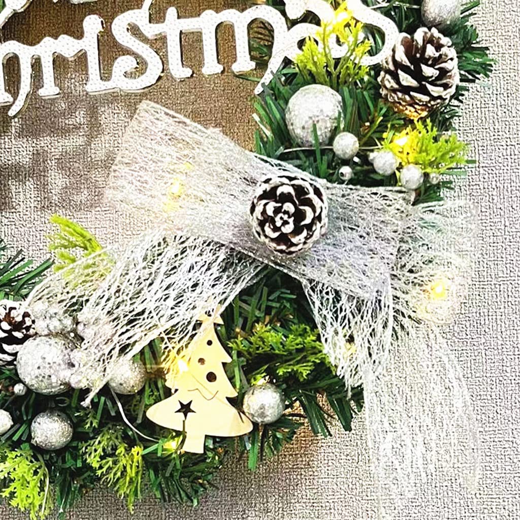 Coronas navideñas Artificiales con Luces, Corona navideña para Puerta de Entrada, Corona navideña Artificial Que Funciona con Pilas para decoración de Pared navideña para
