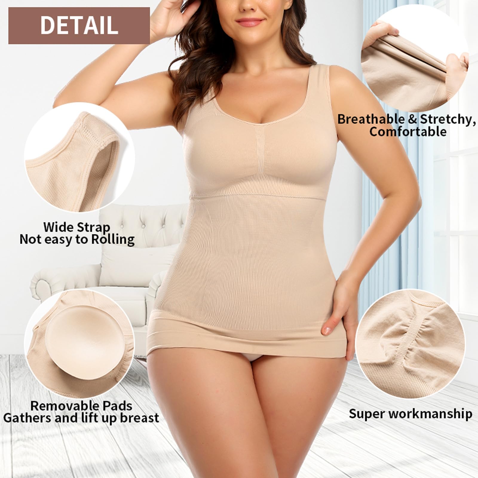 Canotte Canotta con Reggiseno Imbottito Incorporato, Canottiera Senza Maniche Shapewear da Donna Comfort Tummy Firm Control Shaper