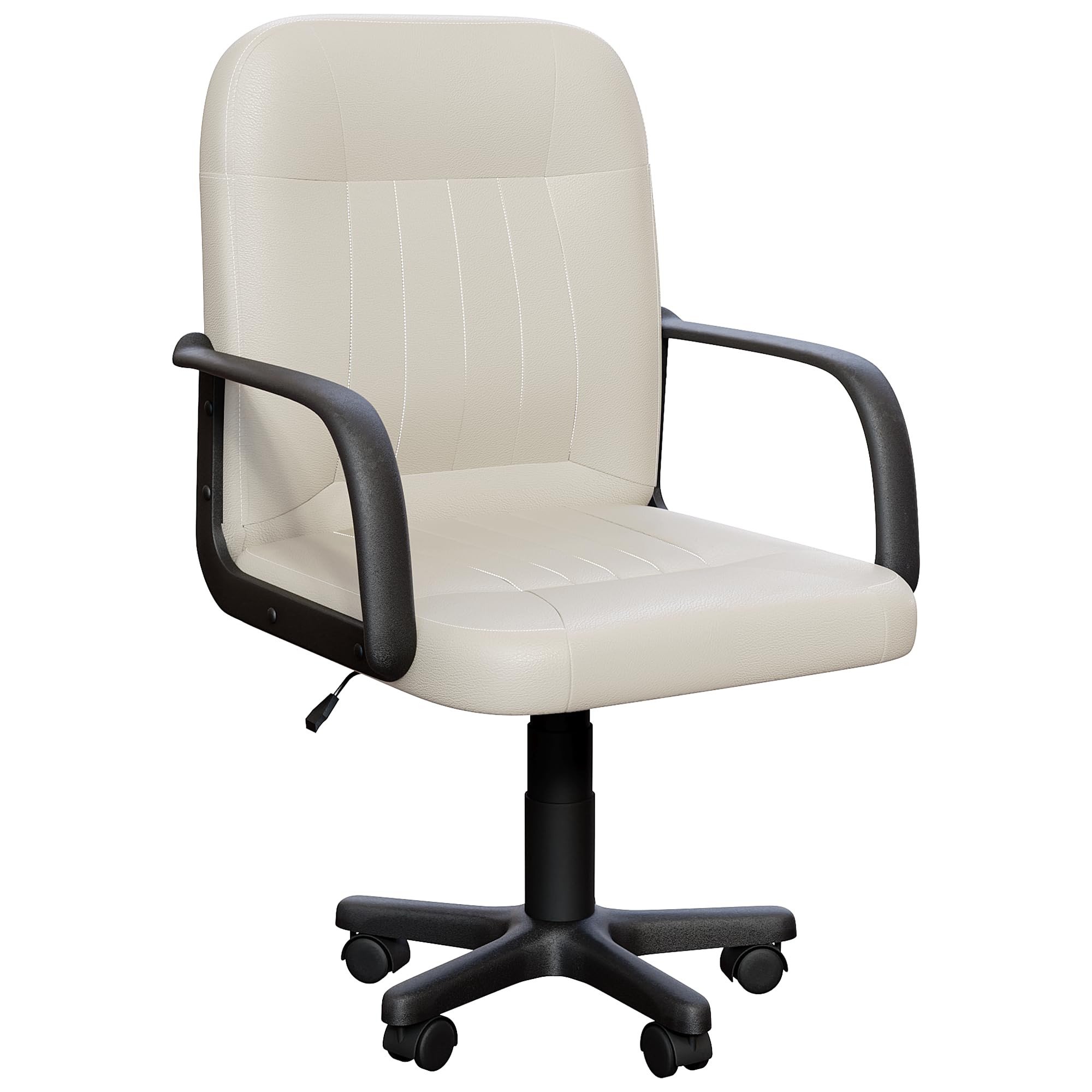 Vida Designs Morton Office Chair Leather Adjustable Height Executive Desk Chair With Arms And Wheels For Home Work And Study (Beige) (UKFR Certified)