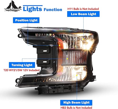 Miniatura 3 de WOLFSTORM Conjunto de faros delanteros para Ford F150 2018 2019 2020 con modelos de faros halógenos solo y no es compatible con F150 Raptor,