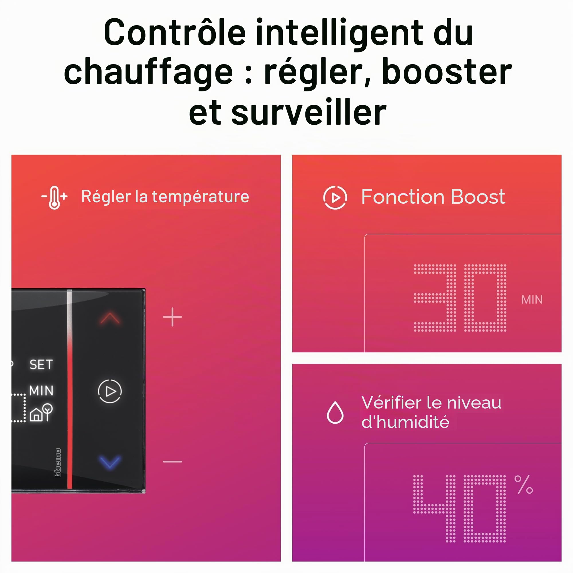 Bticino XG8002E New Smarther2 Thermostat avec Netatmo Noir Contrôle de la température domestique Télécommande encastrable 2 brins