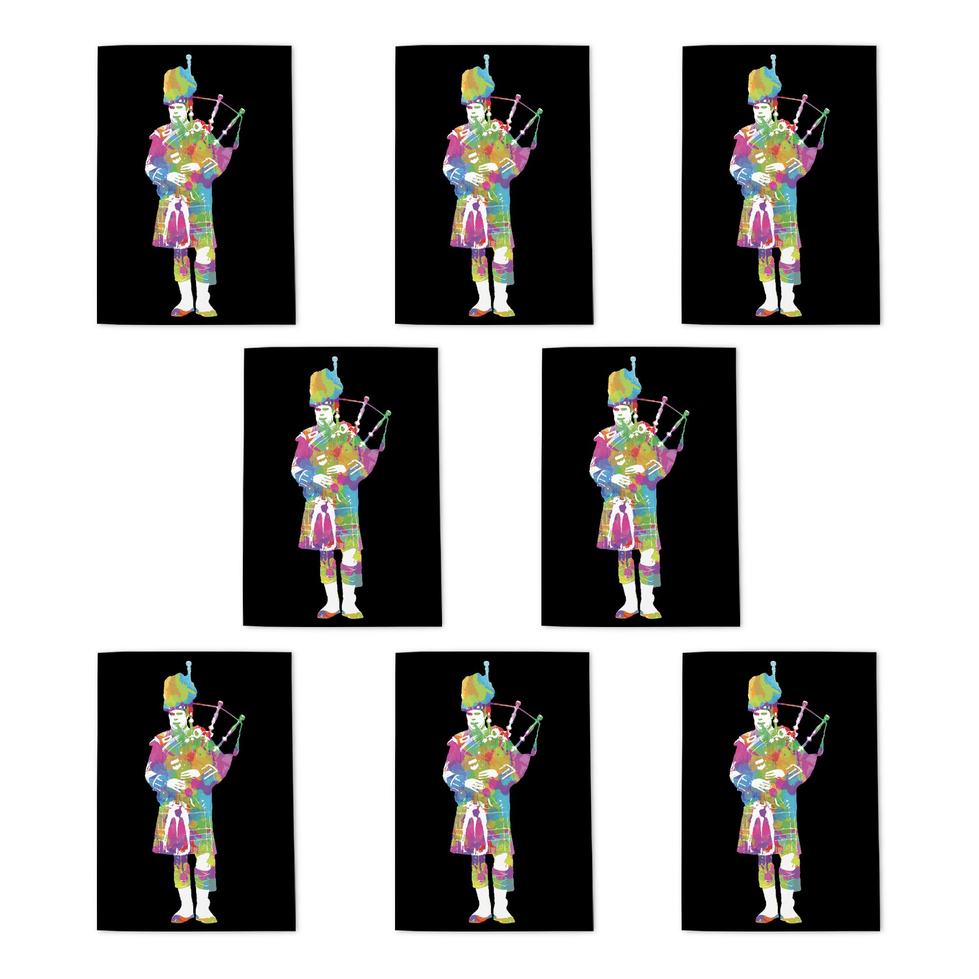 Scottish Bagpipe Piper Greeting Cards Pack of 8 Colourful Scotland Music Art Note Cards Any Occasion Blank Inside A6 10x15cm