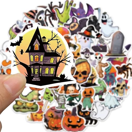 Miniatura 3 de Paquete de 50 calcomanías de Halloween para adolescentes, niños y adultos, impermeables, regalos decorativos para botellas de agua, laptop,