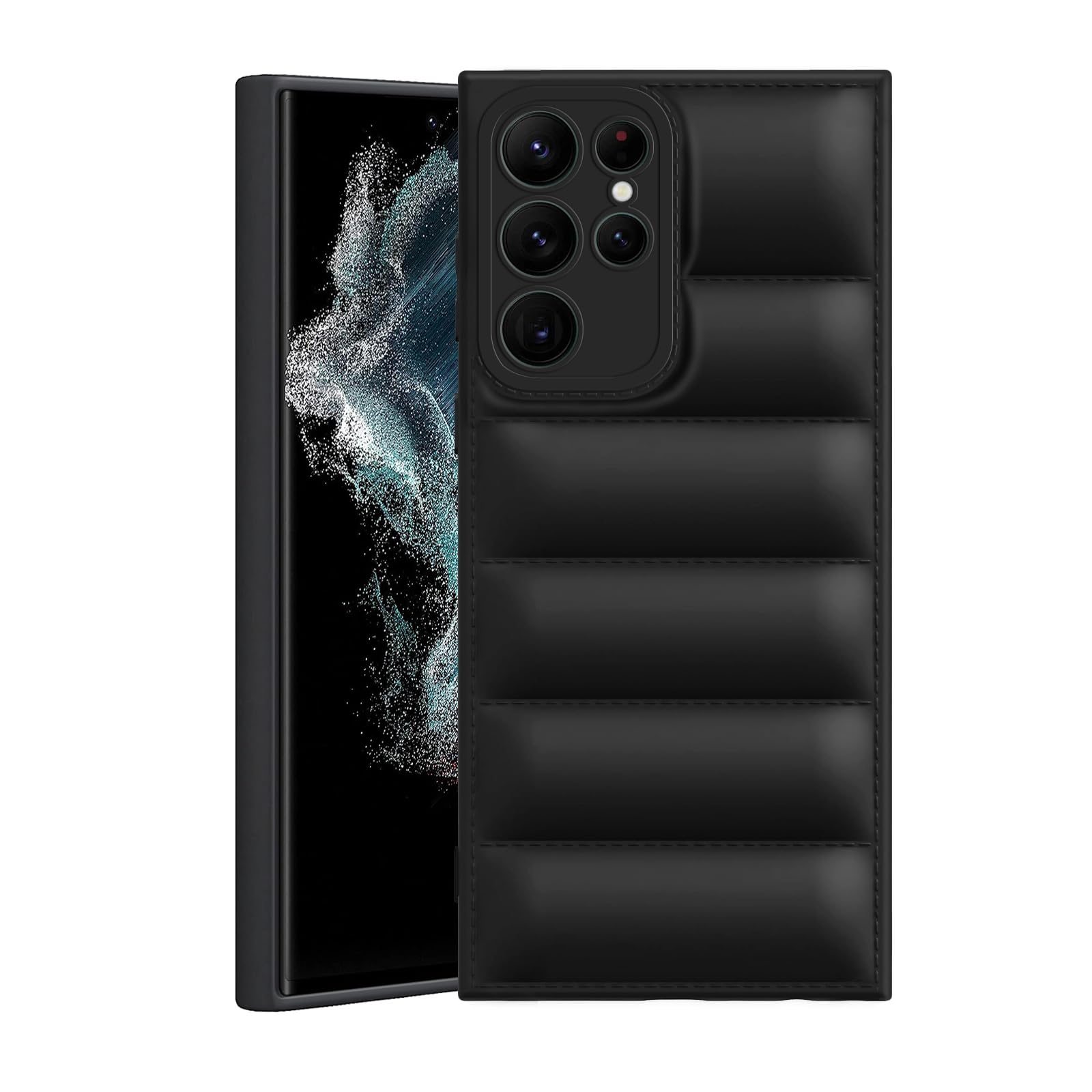 Amazon Brand - Solimo Puffer Case Camera Protection Soft Back Cover for Samsung Galaxy S22 Ultra - Black - Rubber (B0CQT8BX5Q) Amazon Price History, Amazon Price Tracker
