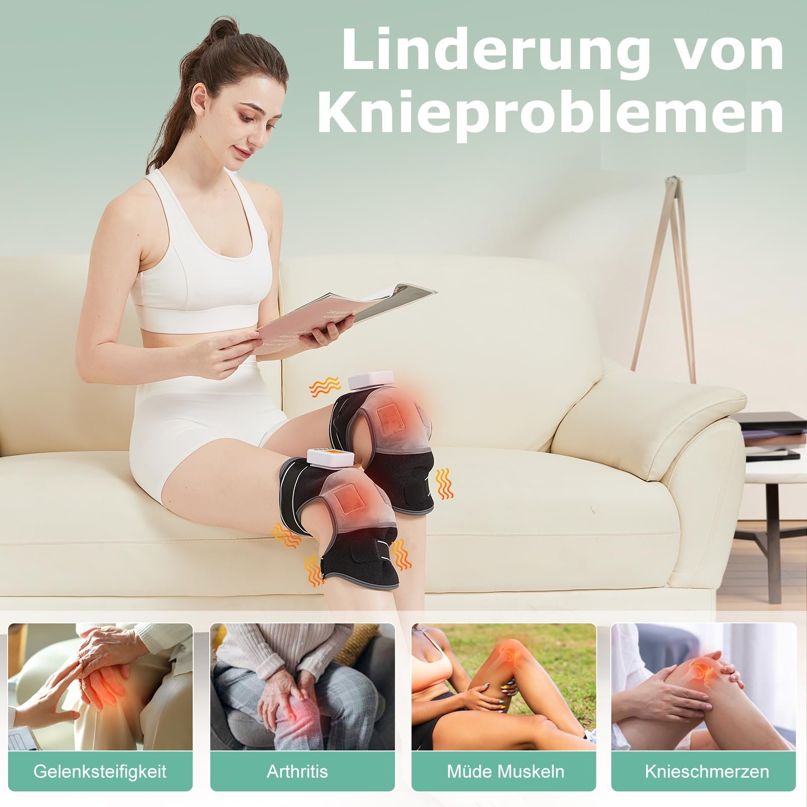JOBYNA Kabellose Heizkissen für Knie, 2Pcs Knie Massagegerät Kniewärmer mit Vibration für Arthritis, Schmerzlinderung, Abschaltautomatik, 45-65℃ Einstellbar
