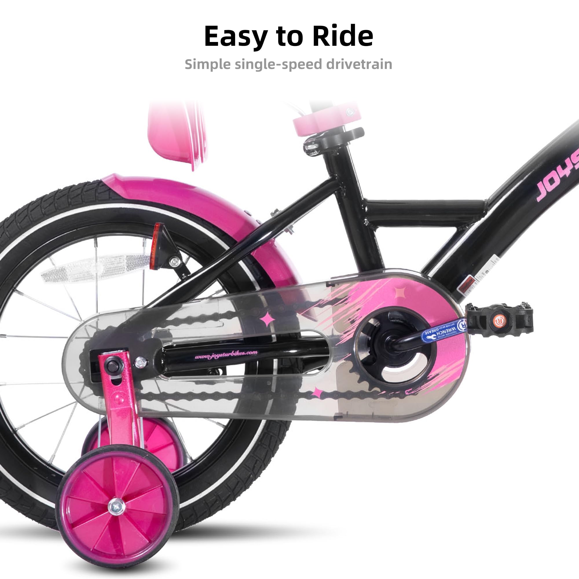 JOYSTAR Zinnia 16 Zoll Kinderfahrrad für Mädchen von 4-7 Jahren, 16 Zoll Mädchenfahrrad mit Stützrädern & Baket & Luftschlangen,Schwarz