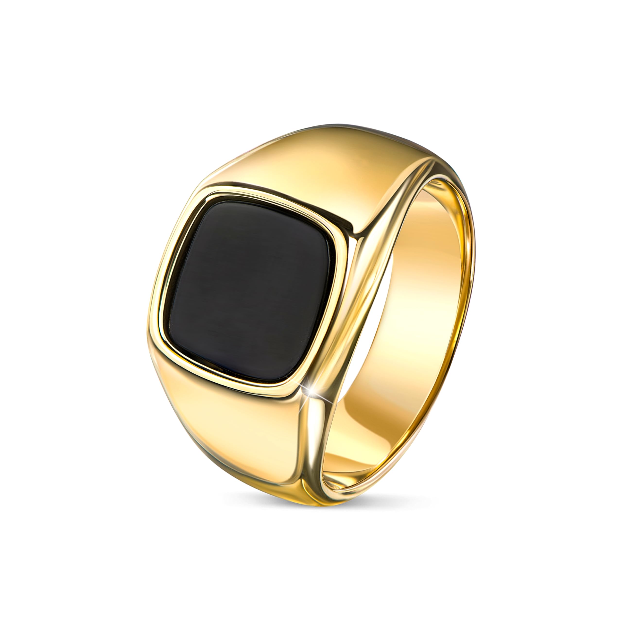 DJADEE Esther Onyx Ring in Gold beschichteter Edelstahl, 18 Karat vergoldet, wasserfest, nickel- und allergiefrei, langlebig mit Onyx Stein schwarz Geschenk für Männer Premiumqualität