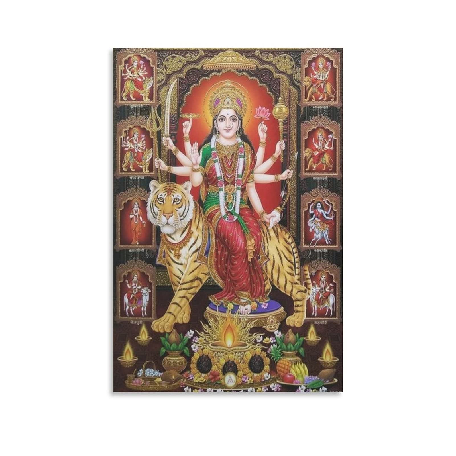 Hindu Goddess Durga Poster Religious Wall Art Vintage God Poster Canvas Art Poster and Wall Art Picture Print Modern Family Bedroom Decor 08x12inch(20x30cm) Unframe-Style