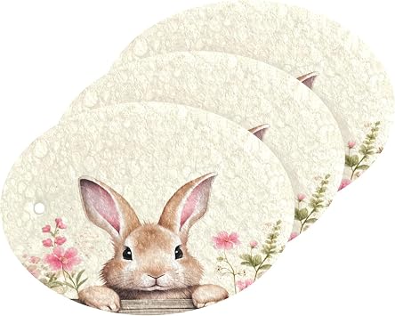 Easter Bunny Scrub Sponge 3 Pack, Absorbent Cleaning Sponges for Dishes Pots Pans Kitchen, Non-Scratch Scrubber
