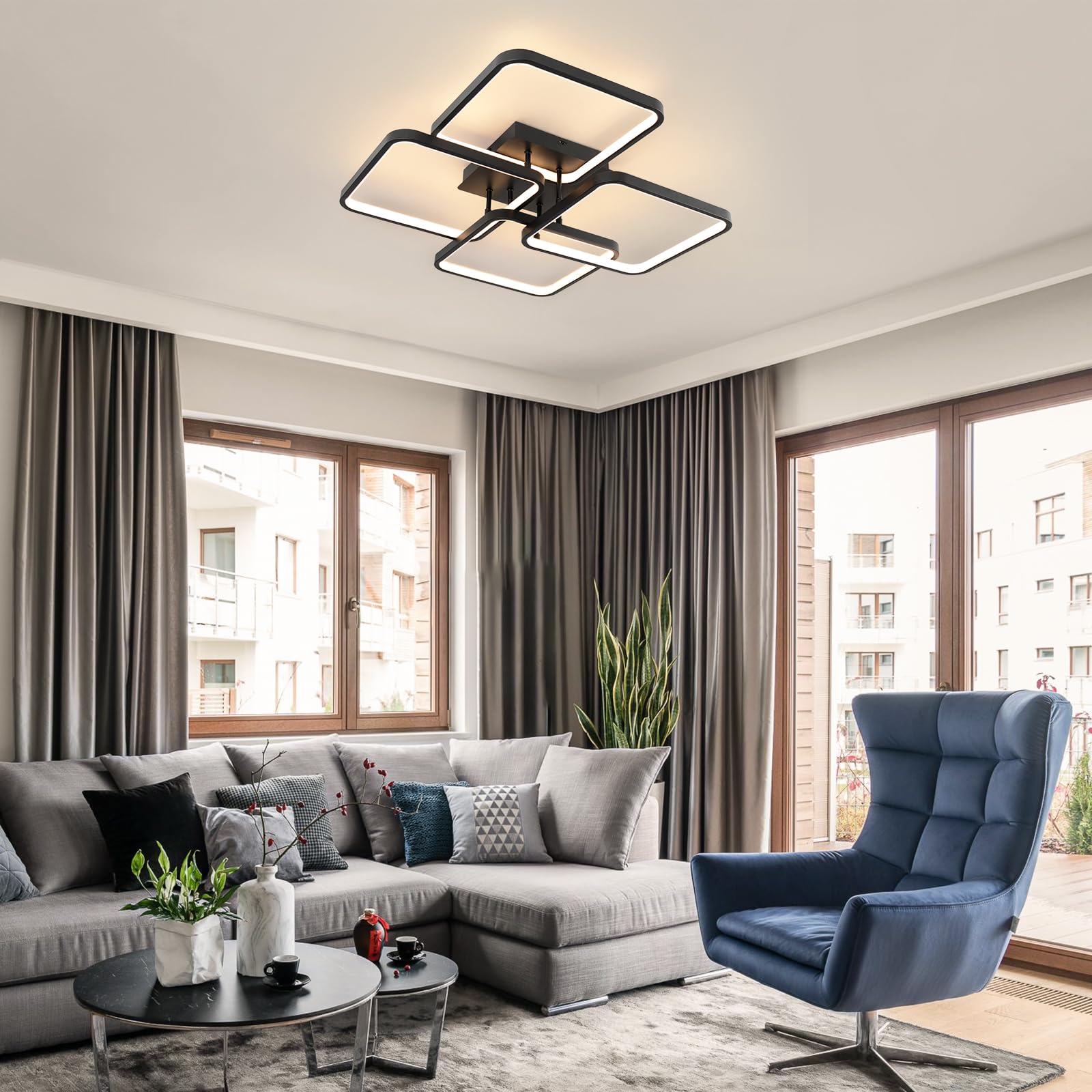 YFouCnd I Modern Ceiling Light LED Dimmable Creative Ceiling Lighting And Remote APP Energy Saving Timer Office Living Room Black - View #10