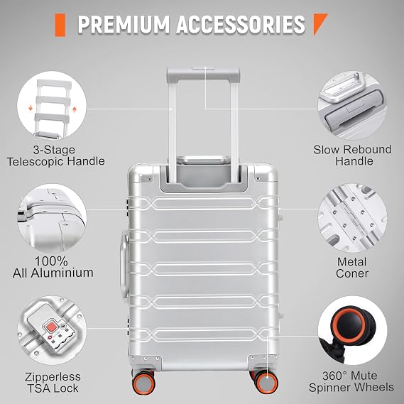 UrbanExplorer All Aluminum Carry On Luggage Hard Shell Suitcases with Spinner Wheels Zipperless Luggage 20 inch Small Carry On Suitcase for Short Trips, Pink