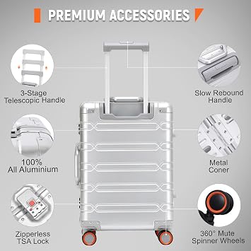 UrbanExplorer All Aluminum Carry On Luggage Hard Shell Suitcases with Spinner Wheels Zipperless Luggage 20 inch Small Carry On Suitcase for Short Trips, Pink