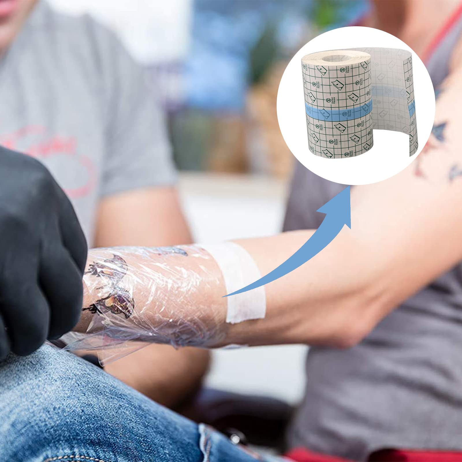 VEGCOO Vendaje para Tatuaje, Vendaje Transparente Impermeable, Second Skin Protection Cinta Adhesiva Protectora para Heridas, Rollo de Película Impermeable 15 cm * 2M