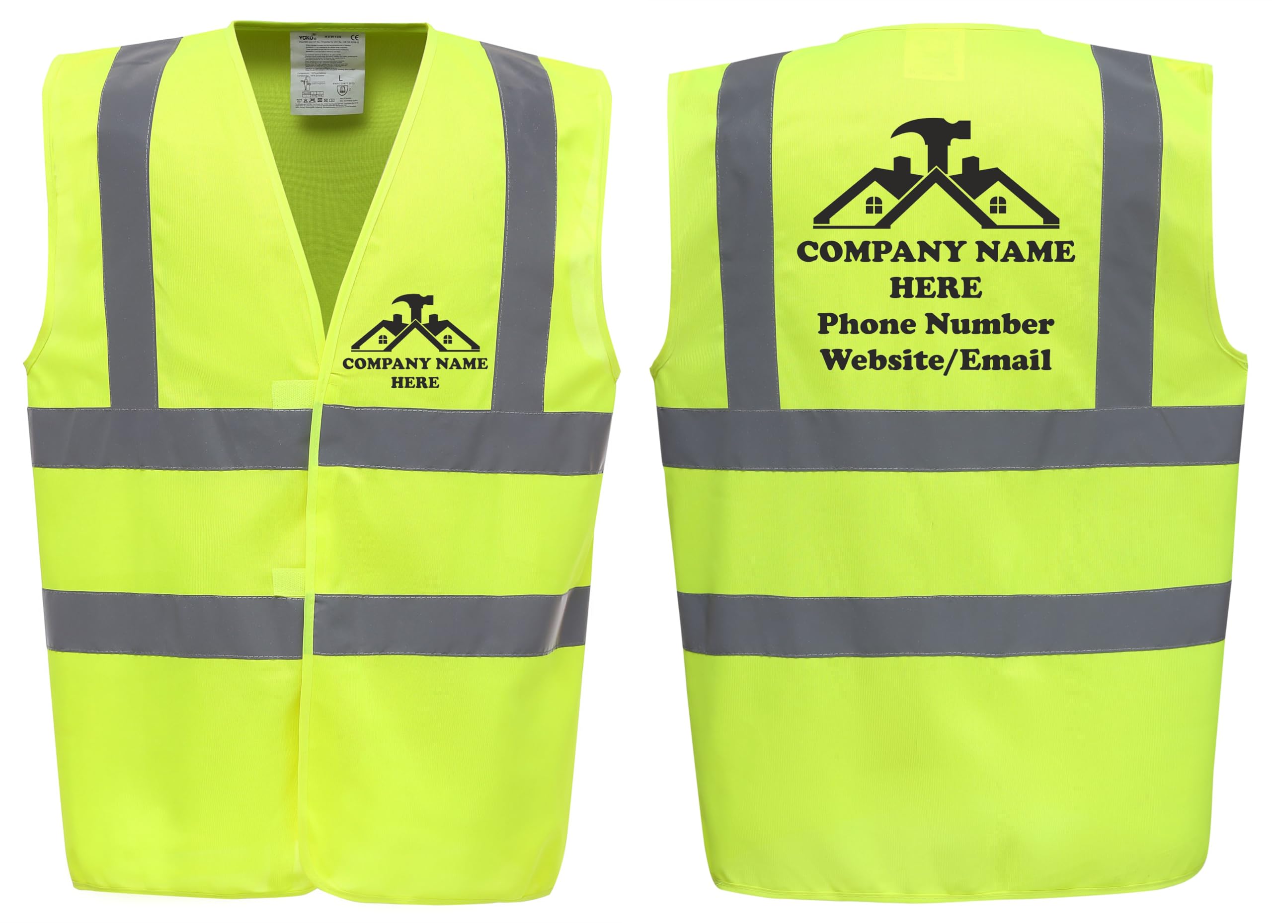 Custom Printed Personalised Hi Vis Vests – Add Your Roofing Company Details, Ideal for Roofers & Construction Workers by Brook Hi Vis (Yellow, XLarge)