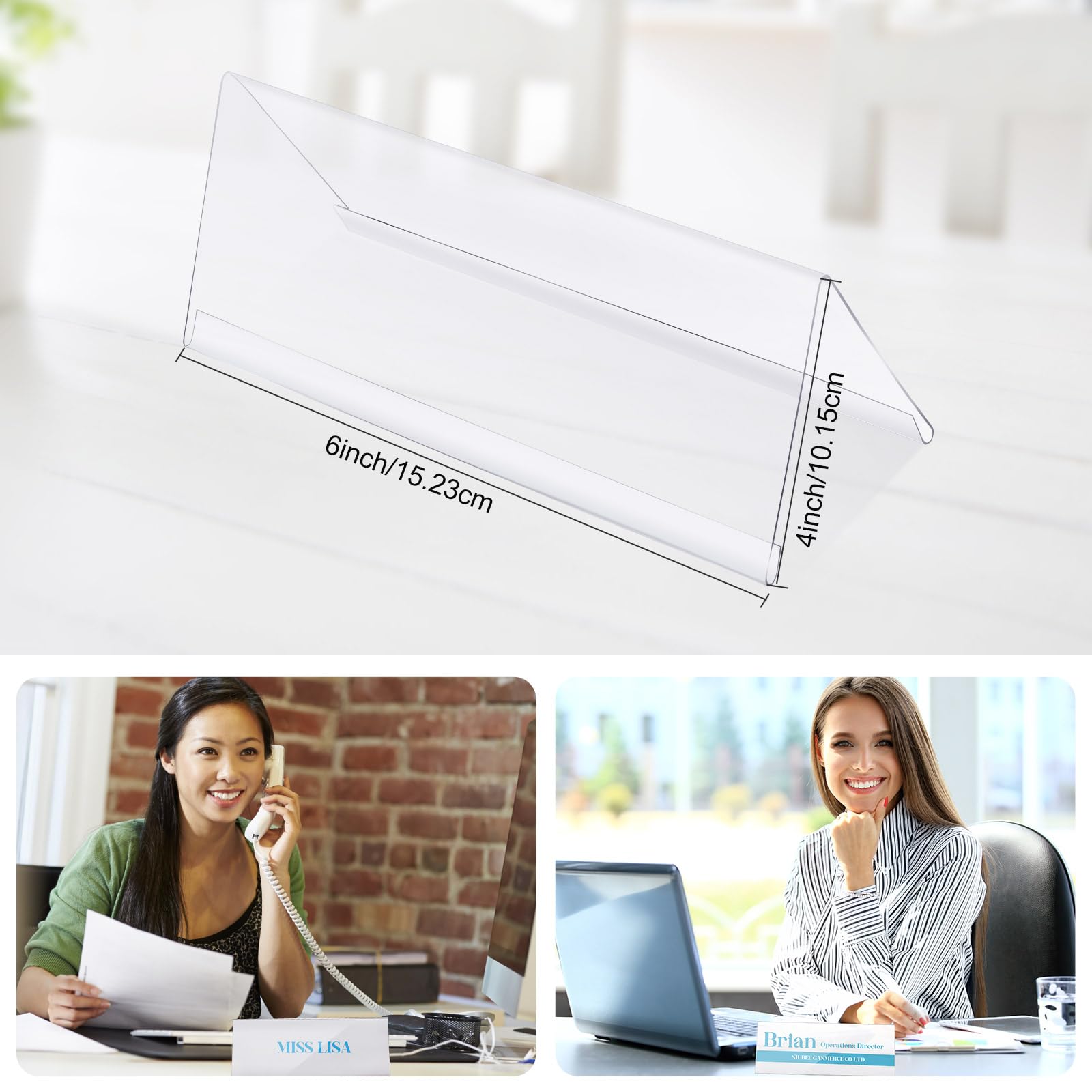 Vicenpal 24 porta nome in plastica trasparente 10,2 x 15,2 cm, per scrivania, tenda, targhetta con nome, in PVC trasparente, targhetta vuota per tavolo, ufficio, conferenze, sala riunioni scuola