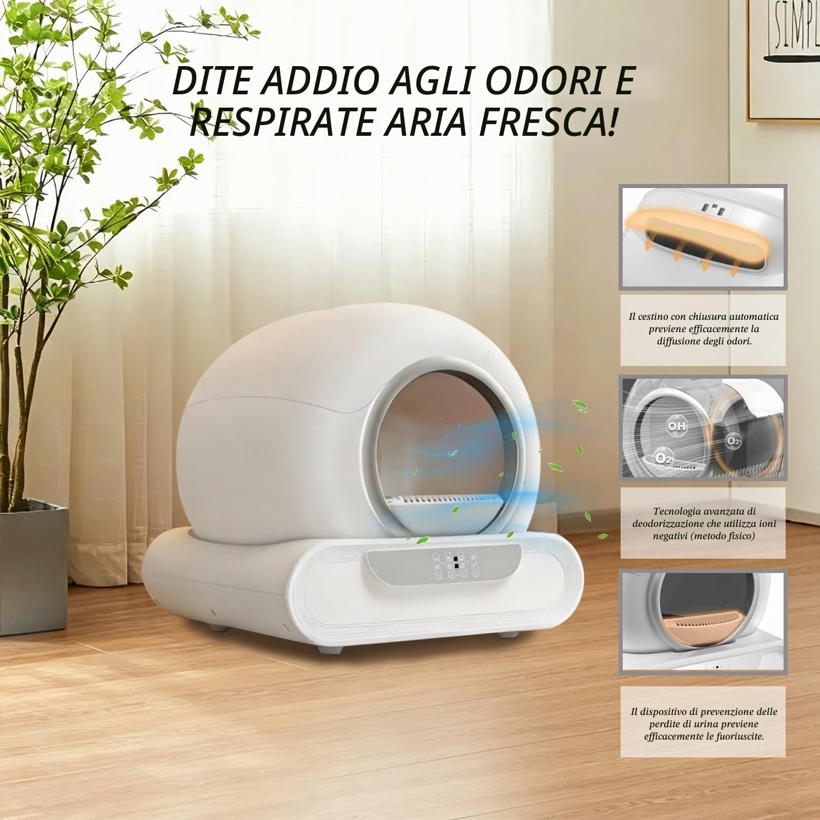 Lettiere Autopulenti Gatti 65L+9L Smart Health Monitor Comando APP | Deodorante Ionico, 6 Rotoli Sacchetti e 2 Schermi Filtranti Adatte Alle Famiglie con Più Gatti