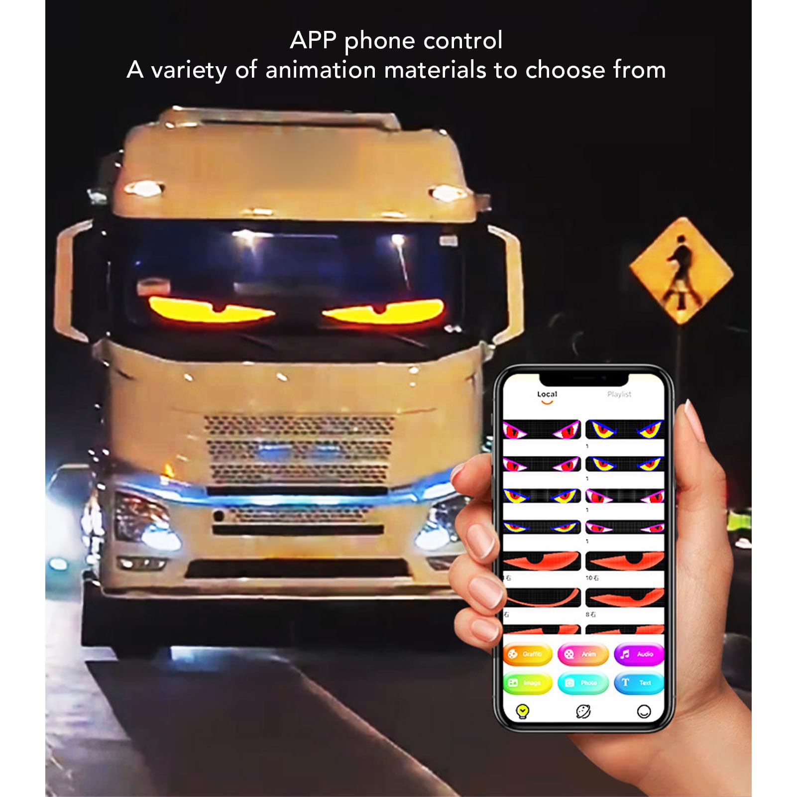 Car Eyes Flexible LED Screen, Ultra Thin 32x160 Dots Full Color BT Display, Programmable with APP for Android, 8.46 x 33.46in, 1921 RGB Light Beads (US Plug)