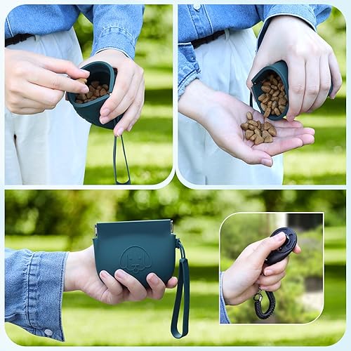 Miniatura 5 de WALLFID Bolsa pequeña de silicona para perros, cierre automático, con clic de entrenamiento para mascotas, bolsa de senderismo para perros y gatos,