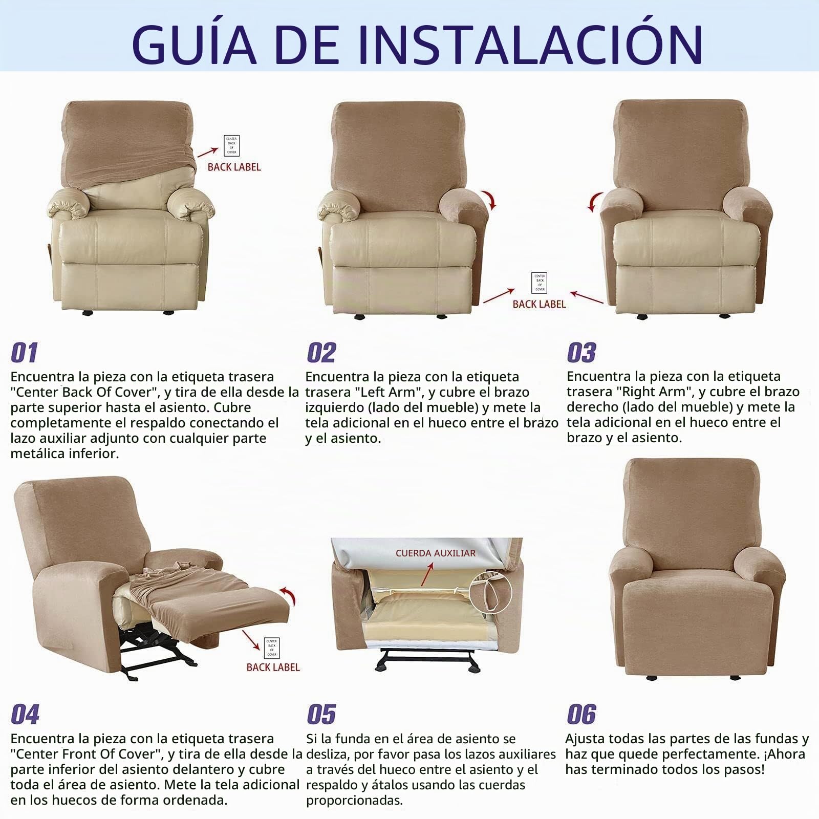 Funda elástica de terciopelo para sillón reclinable, 4 piezas, antideslizante, suave, para relajarse, protector de ajuste universal para decoración del hogar, fácil cuidado