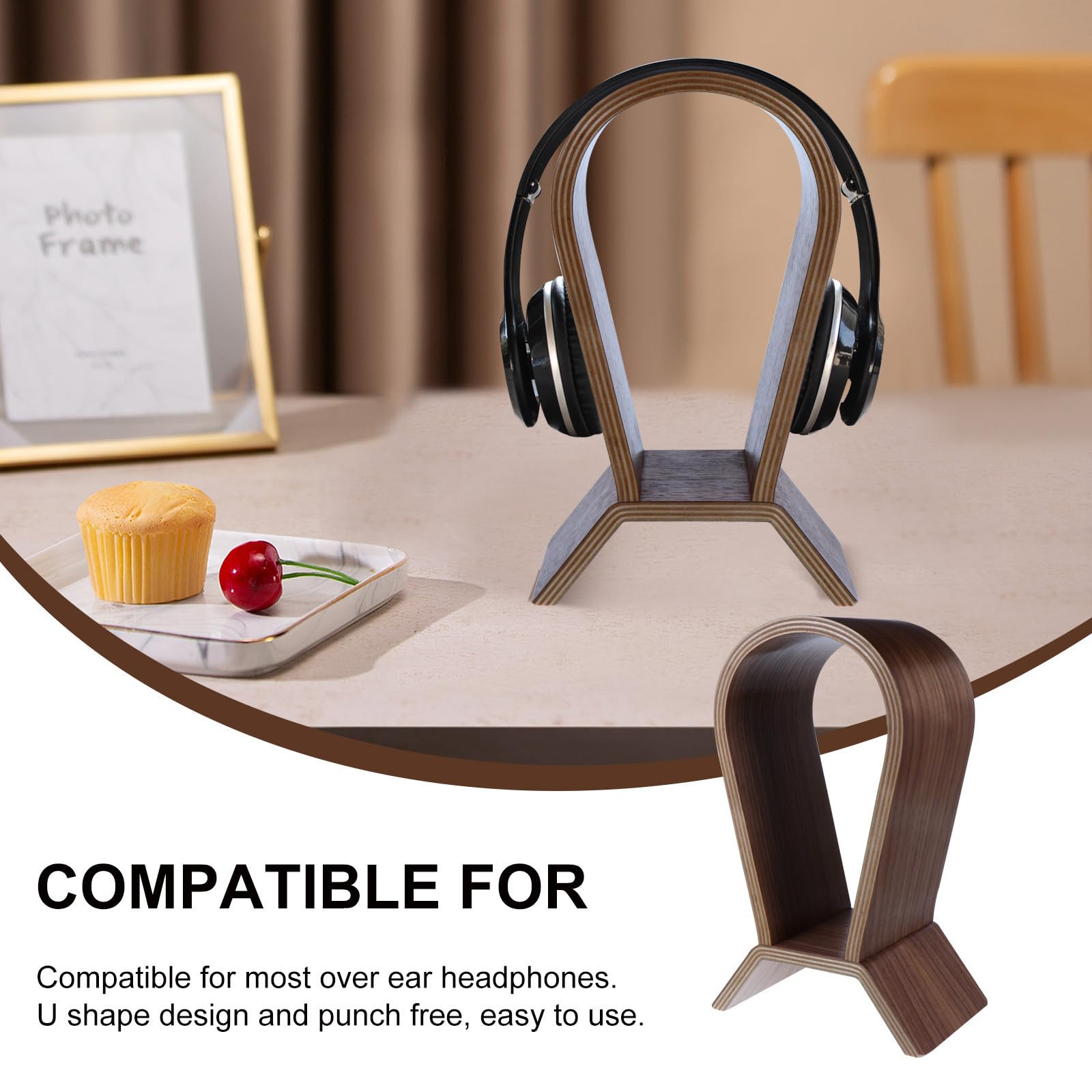 Supporto Cuffie in Noce, Stabile, per Esposizione e Ordine